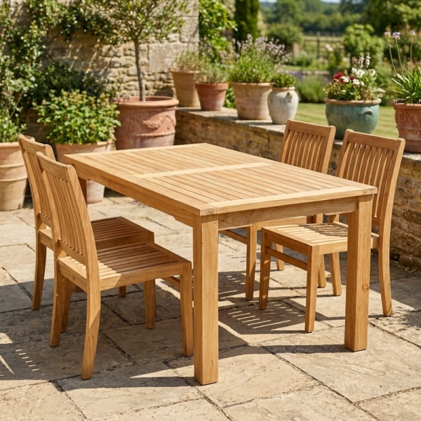 Preview: Gartentisch wetterfest Teakholz 150x90 cm