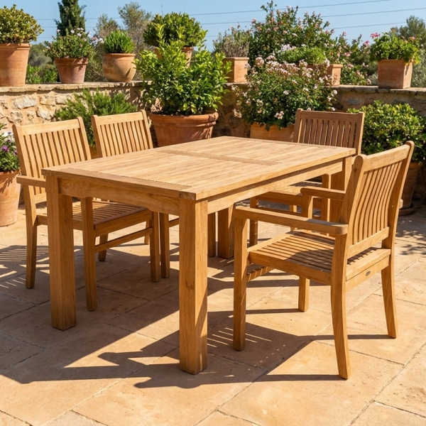 Preview: Gartentisch wetterfest Teak 150x90 cm
